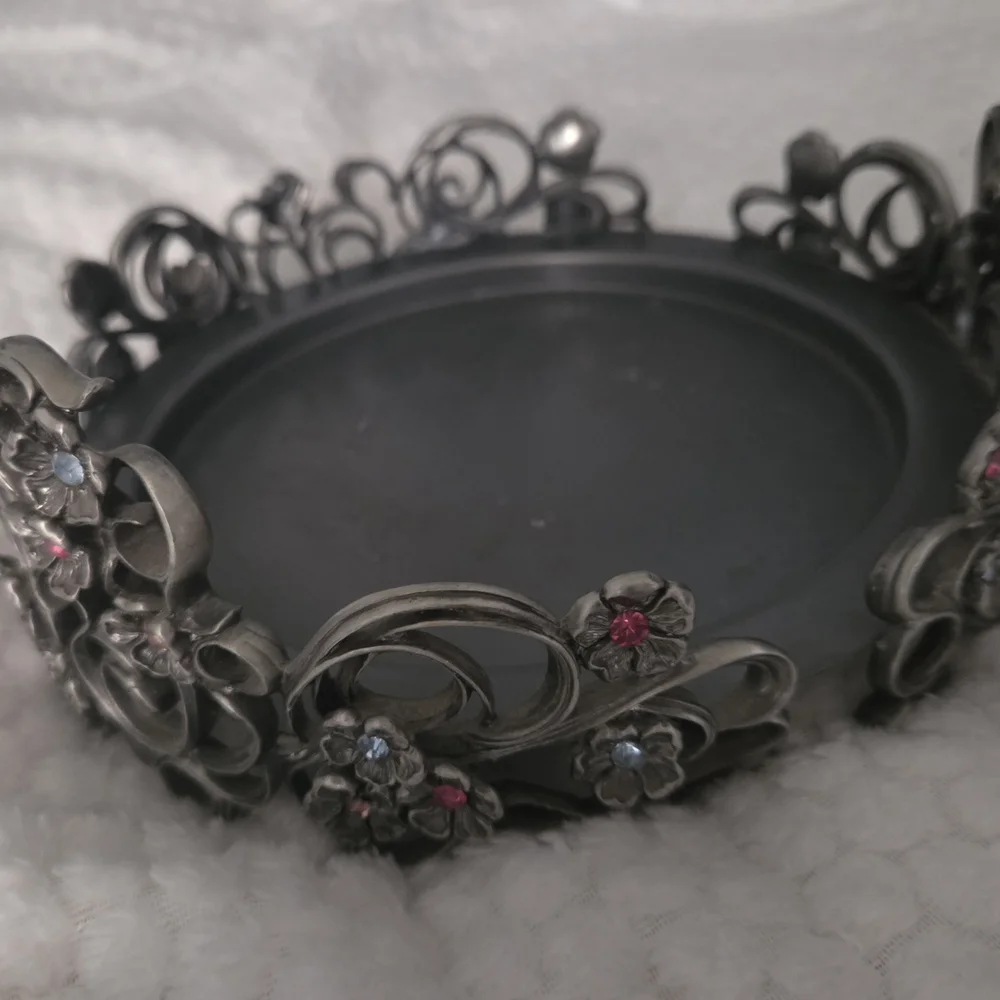 PartyLite Pewter Floral Candle Ring Holder with Pink and Blue Rhinestones - Picture 5 of 10